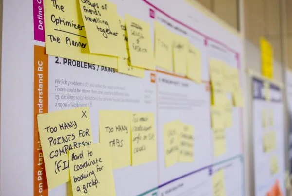 printed sticky notes glued on board
