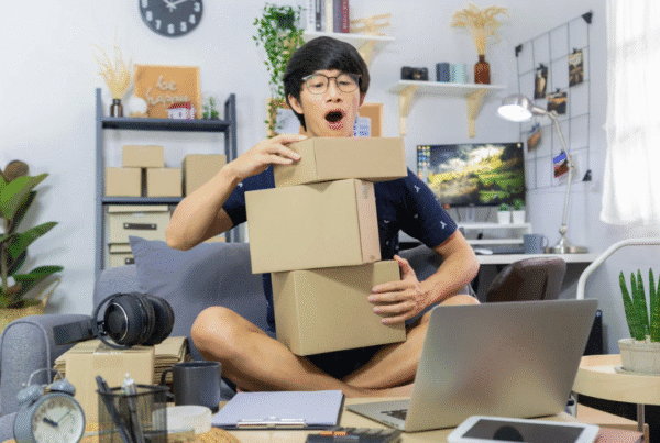 Startup small business Asian man young entrepreneur preparing parcels for delivery.