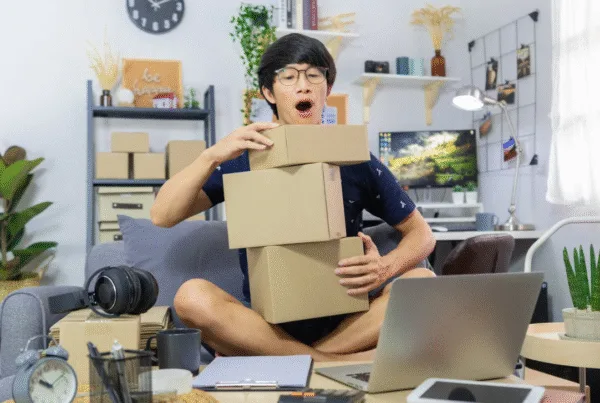 Startup small business Asian man young entrepreneur preparing parcels for delivery.